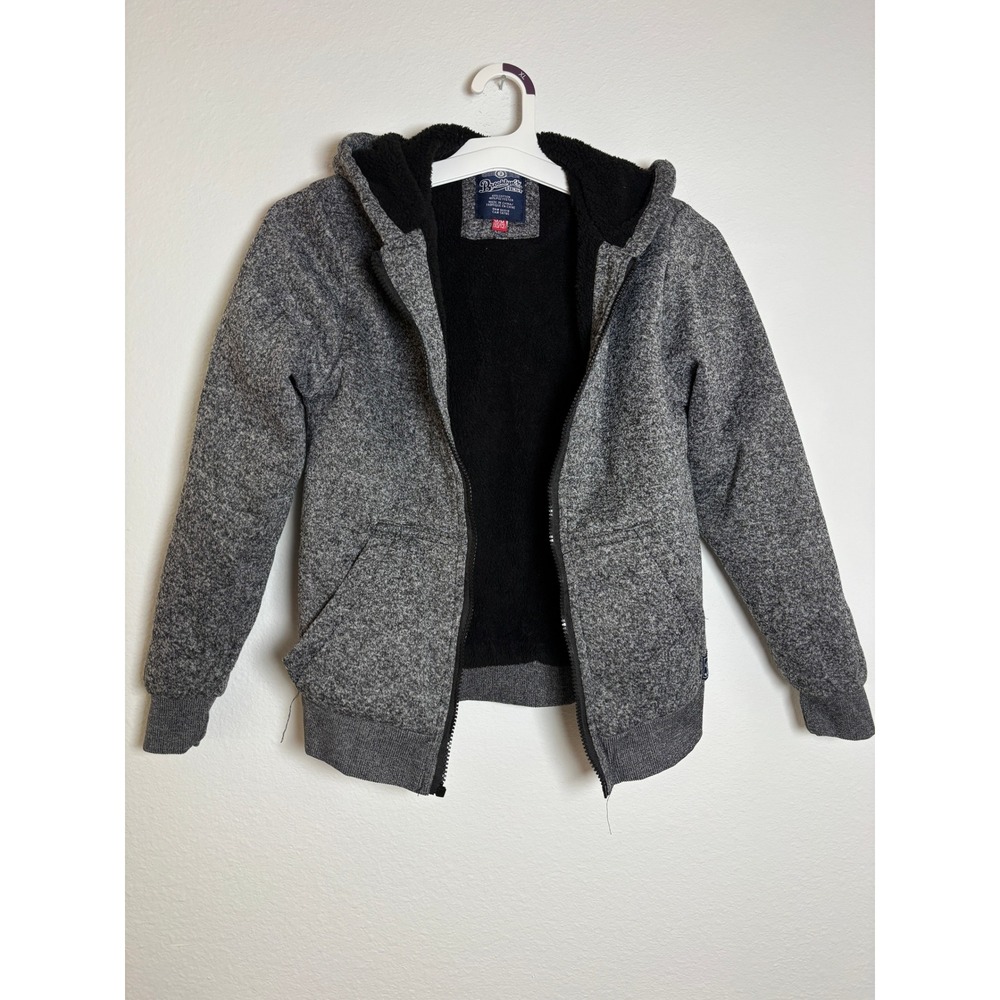 Brooklyn's Best Boys Gray Sherpa Lined Zip Up Hoodie Jacket Size Medium 10/12
